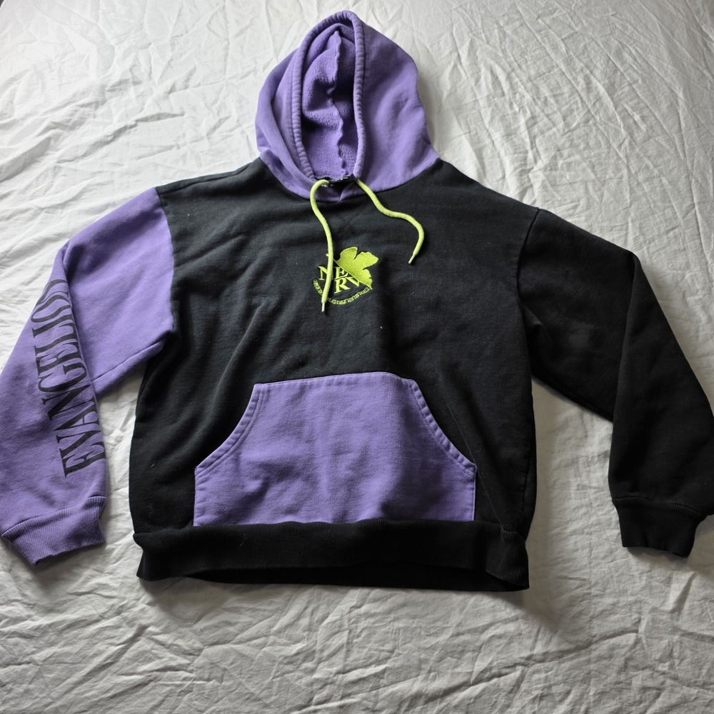 Japan Anime Evangelion Hoodie Purple Black Colorblock Medium